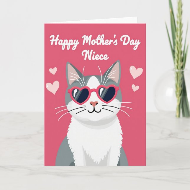 Cartão do Dia das Mães com Gato Rosa Listrado (Frente)