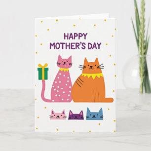 Cartão do Dia das Mães com Gatos da Família