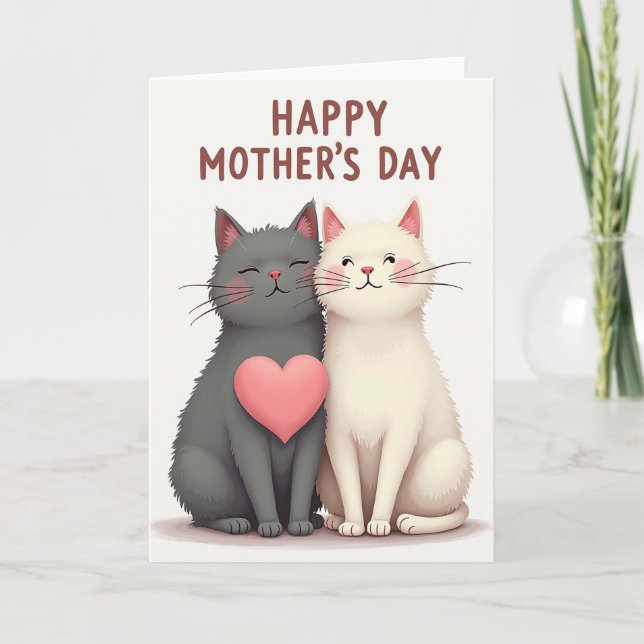 Cartão do Dia das Mães com Gatos de Bolinhas (Frente)