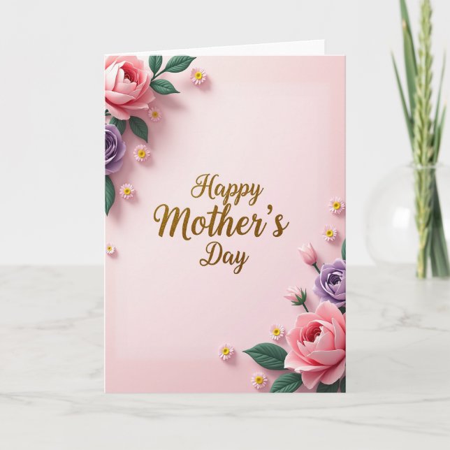 Cartão do Dia das Mães com Gradiente Rosa (Frente)