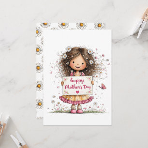 Cartão do Dia das Mães com Ilustração de Criança e