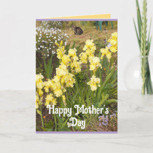 Cartão do Dia das Mães com Íris Amarela e Flores d