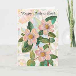 Cartão do Dia das Mães com Padrão de Flores Antiga