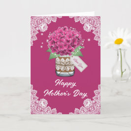 Cartão do Dia das Mães com Renda Floral Rosa Rústi