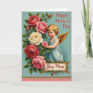 Cartão do Dia das Mães com Rosa Infantil Floral