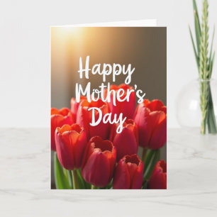 Cartão do Dia das Mães com Tulipas Vermelhas