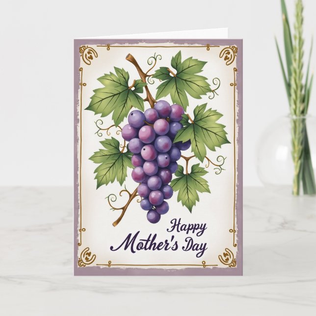 Cartão do Dia das Mães com Uvas Roxas (Frente)