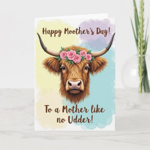 Cartão do Dia das Mães com Vaca Coroada de Rosas