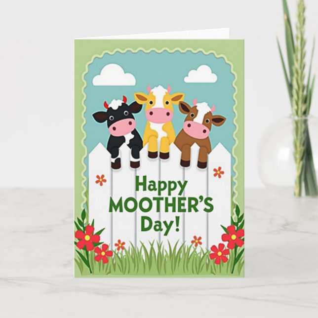Cartão do Dia das Mães com Vacas Amigáveis (Frente)
