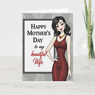 Cartão do Dia das Mães com Vestido Carmesim