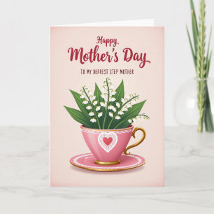 Cartão do Dia das Mães com Xícara de Renda
