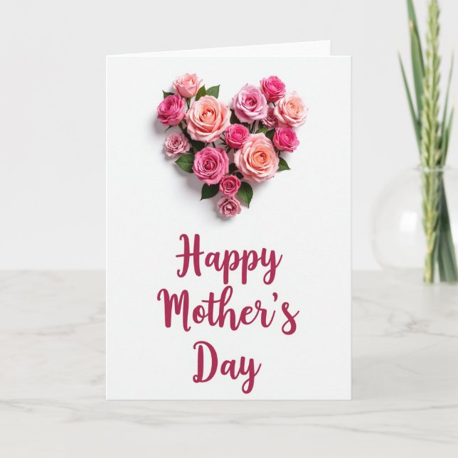 Cartão do Dia das Mães Coração de Rosa Doce (Frente)