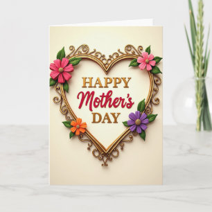 Cartão do Dia das Mães Coração Dourado