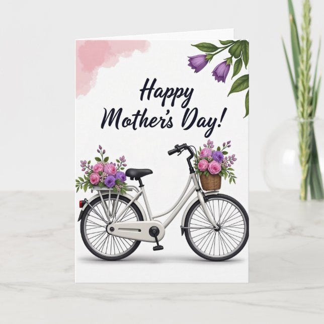 Cartão do Dia das Mães da Bicicleta Floral (Frente)