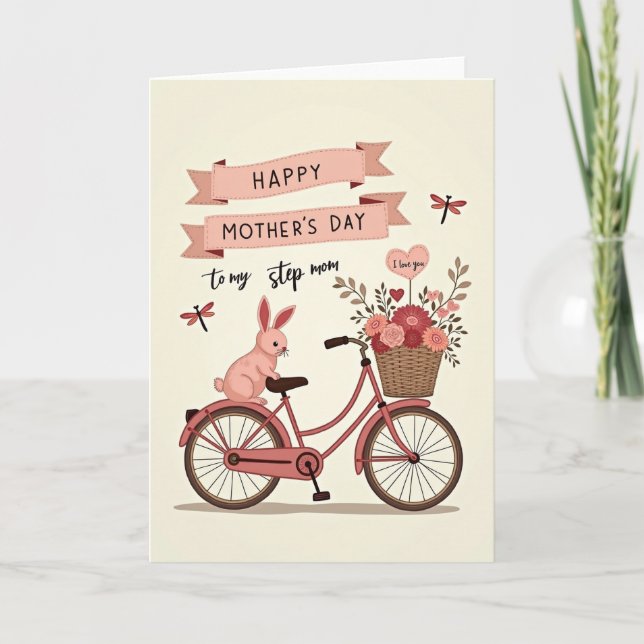 Cartão do Dia das Mães da Bicicleta Rosa (Frente)