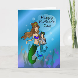 Cartão do dia das mães da sereia e da filha