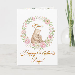 Cartão do Dia das Mães de Aguarela Urso Mãe e Bebê