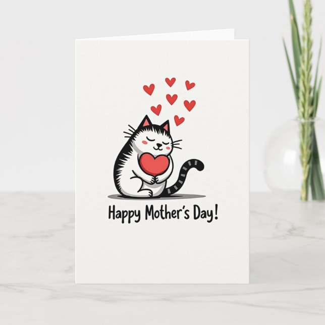 Cartão do Dia das Mães de Amor Felino (Frente)