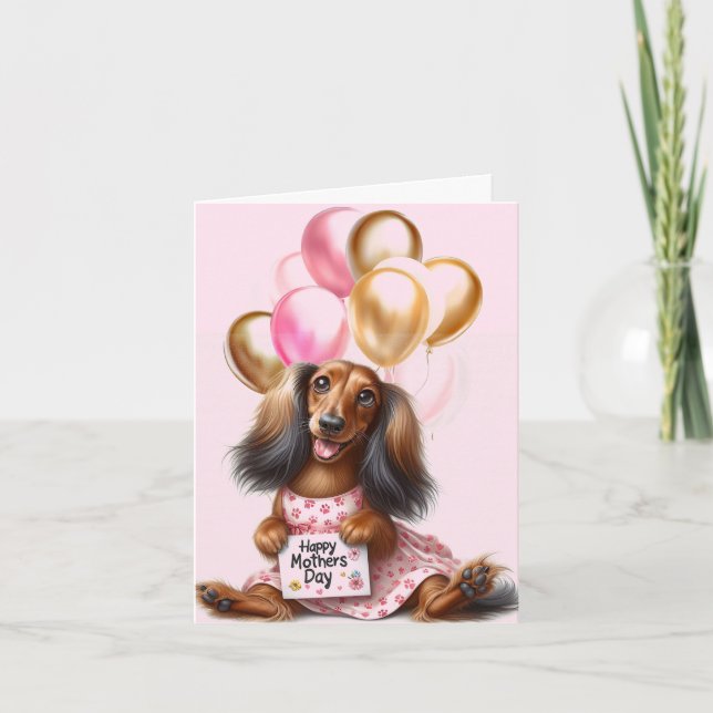 Cartão do Dia das Mães de Dachshund de Cabelo Long (Frente)