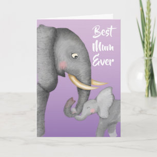 Cartão do Dia das Mães de mãe e bebê elefante fofo