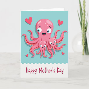 Cartão do Dia das Mães de polvo rosa