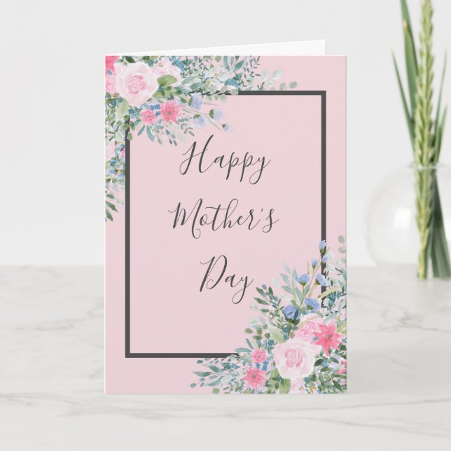 Cartão do Dia das Mães de Rosa em Aquarela (Frente)