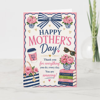 Cartão do Dia das Mães – Design Fofo com Laço Rosa