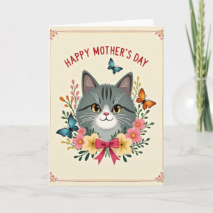 Cartão do Dia das Mães do Gato em Folha Falsa