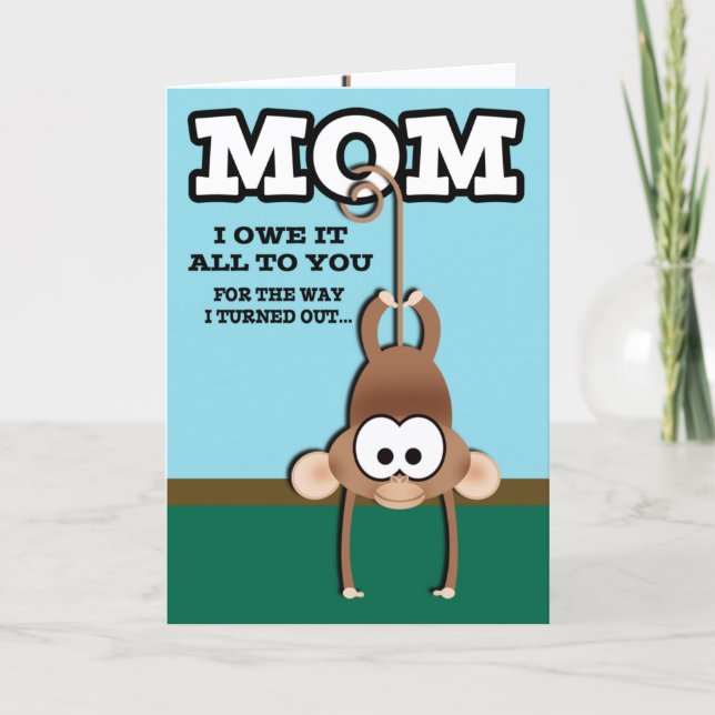 Cartão do Dia das Mães do Macaco Travesso (Frente)