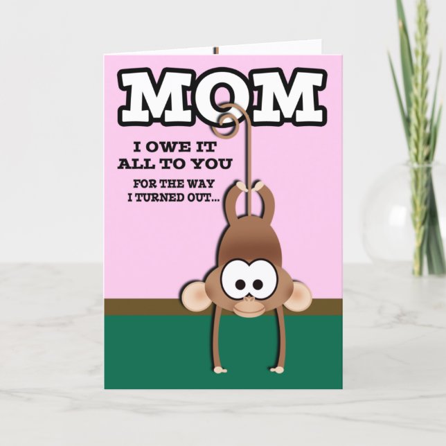Cartão do Dia das Mães do Macaco Travesso (Frente)