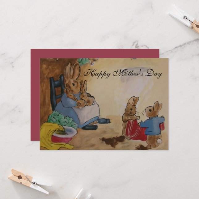 Cartão do Dia das Mães do Peter Rabbit (Frente/Verso In Situ)