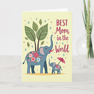 Cartão do Dia das Mães dos Elefantes Florais