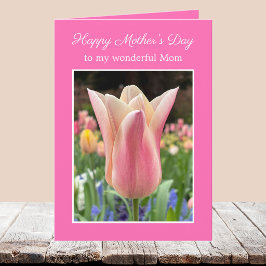 Cartão do Dia das Mães Elegante Floral Tulipa Rosa