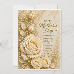 Cartão do Dia das Mães Elegante Rosa Floral Creme