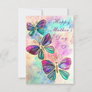Cartão do Dia das Mães em Aquarela com Borboletas