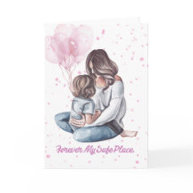Cartão do Dia das Mães em Aquarela Mãe e Filho