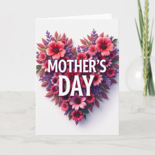 Cartão do Dia das Mães em Formato de Coração Flora