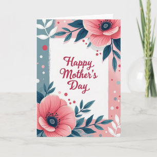 Cartão do Dia das Mães em Rosa e Turquesa