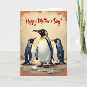 Cartão do Dia das Mães Família de Aves Marinhas
