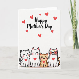 Cartão do Dia das Mães Felino Corações