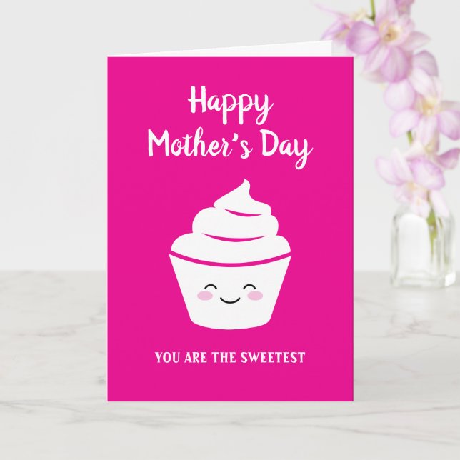 Cartão do Dia das Mães feliz com cupcake sorrident (Orquídea)