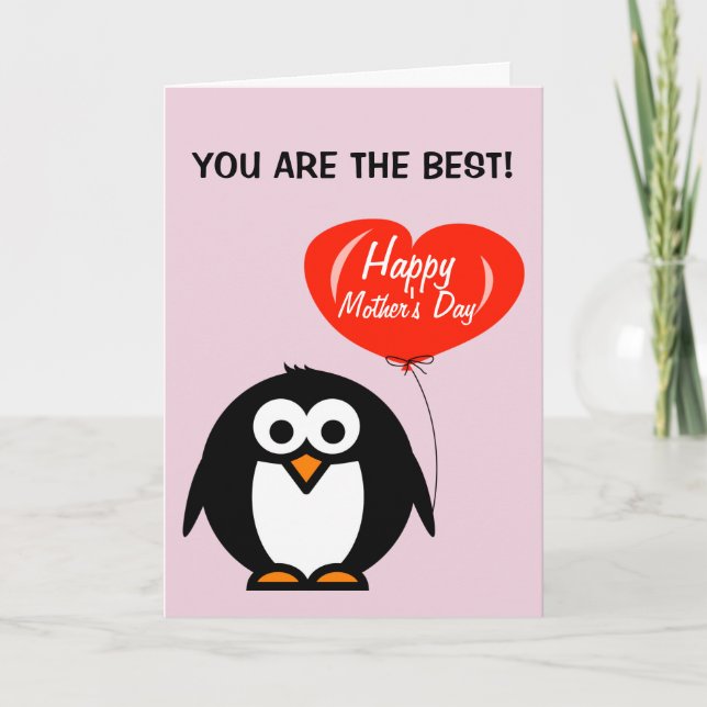 Cartão do Dia das Mães feliz com pinguim fofo (Frente)