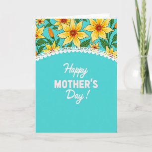 Cartão do Dia das Mães Floral Azul Teal
