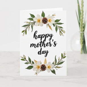 Cartão do Dia das Mães Floral Branco