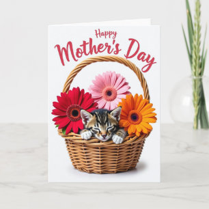 Cartão do Dia das Mães Floral com Gatinho Adormeci