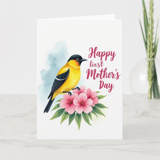 Cartão do Dia das Mães Floral de Pássaro (Frente)