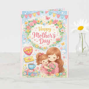 Cartão do Dia das Mães Floral Fofo Pastel Vintage