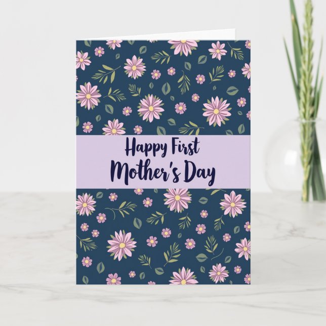 Cartão do Dia das Mães Floral Navy (Frente)