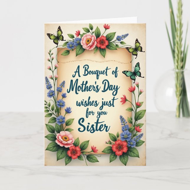 Cartão do Dia das Mães Floral Para Irmã (Frente)