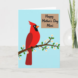 Cartão do Dia das Mães Floral Pássaro Vermelho